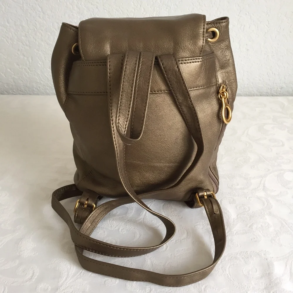 Gold bronze leather backpack